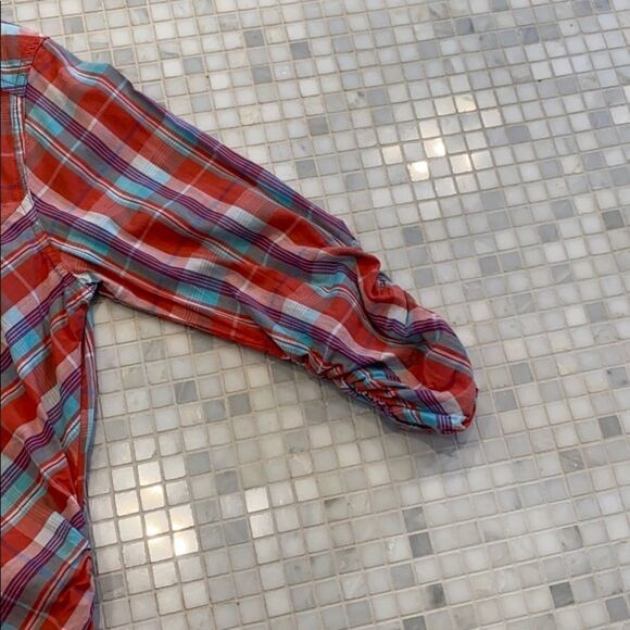 Olivia Moon Plaid Button Down with Ruched Sleeves - Picture 4 of 6